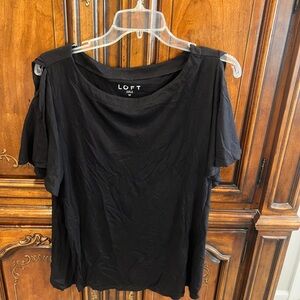 LOFT Elegant Flutter Sleeve Black Top EUC Smoke and Pet Free Home